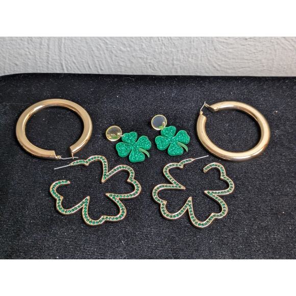 Lot of Three Pair Earrings -- Two Shamrock & One Large Gold Tube Hoop Earring - Picture 4 of 9